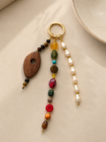 Multicolor Pearl Wood Beaded Bag Keychain with Gold Ring