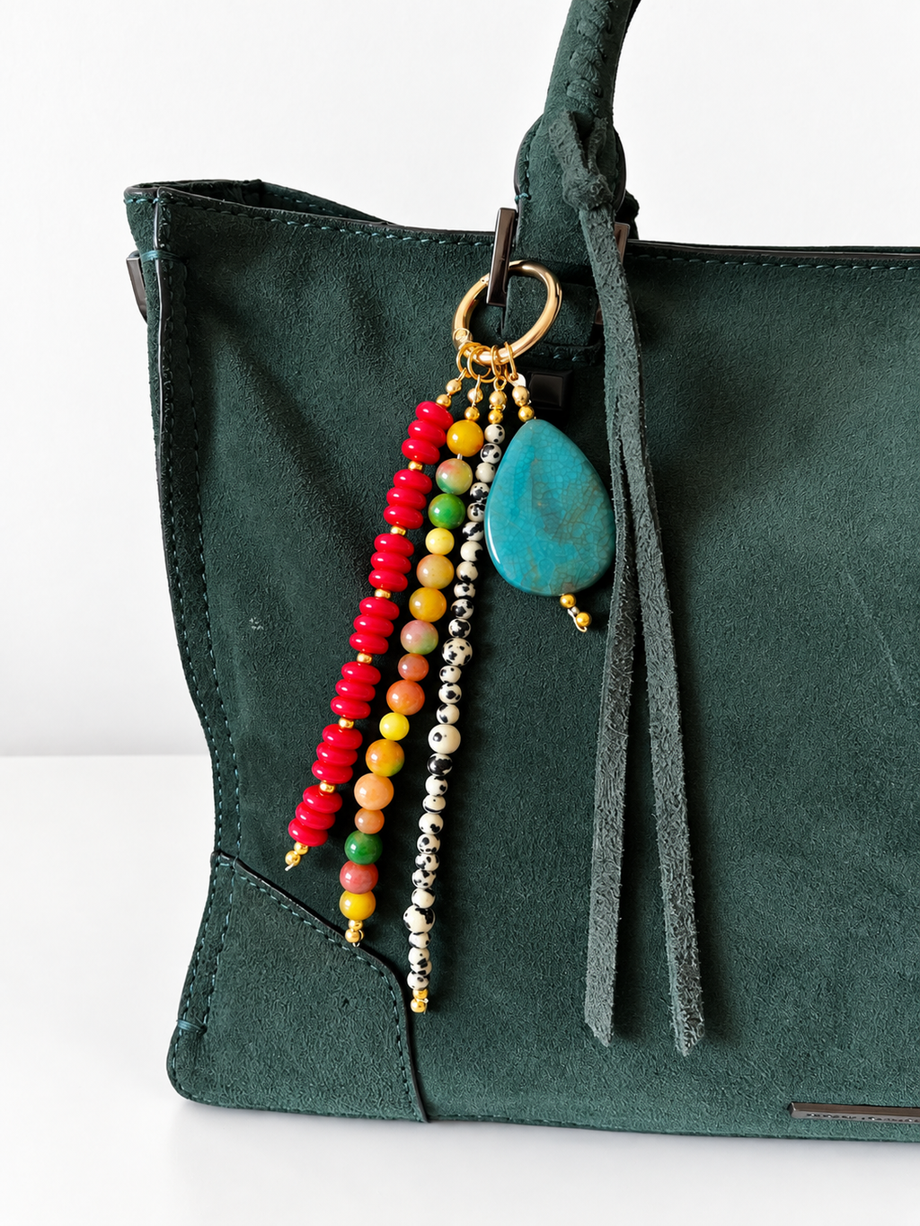 Teal, Red & Multicolor Beaded Bag Charm Keychain