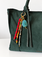 Teal, Red & Multicolor Beaded Bag Charm Keychain