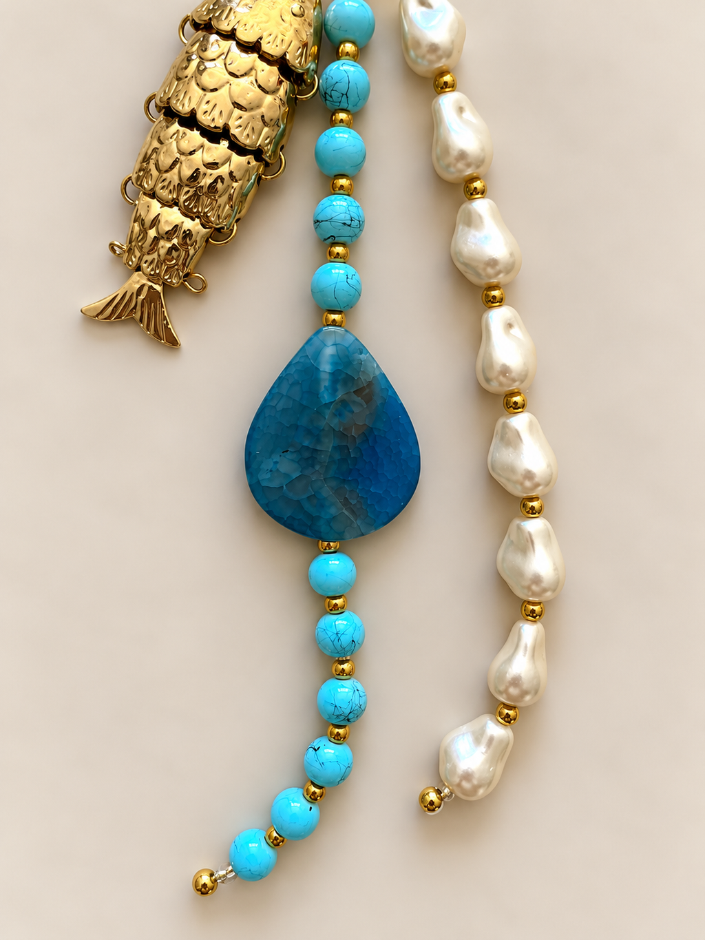 Turquoise Pearl Fish Charm