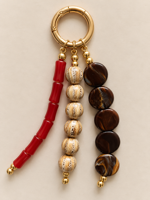 Boho Red Brown Beaded Keychain Bag Charm