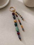 Multicolor Three Strand Beaded Bag Keychain with Gold Ring