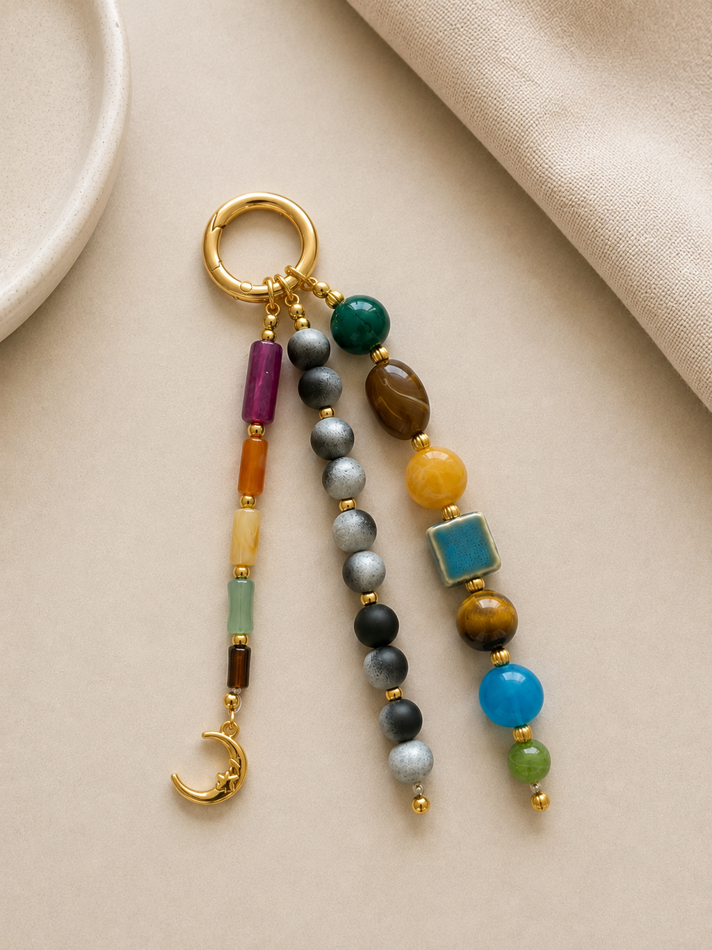 Moon Charm Multicolor Beaded Keychain Bag Charm
