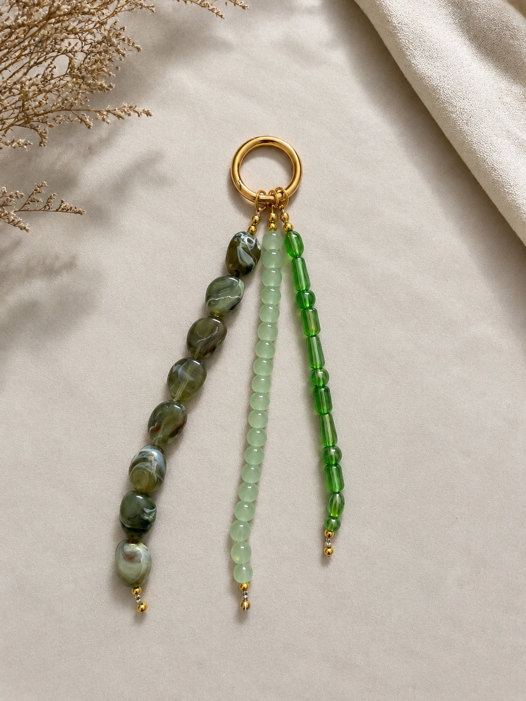 Sage Green Beaded Bag Charm Keychain