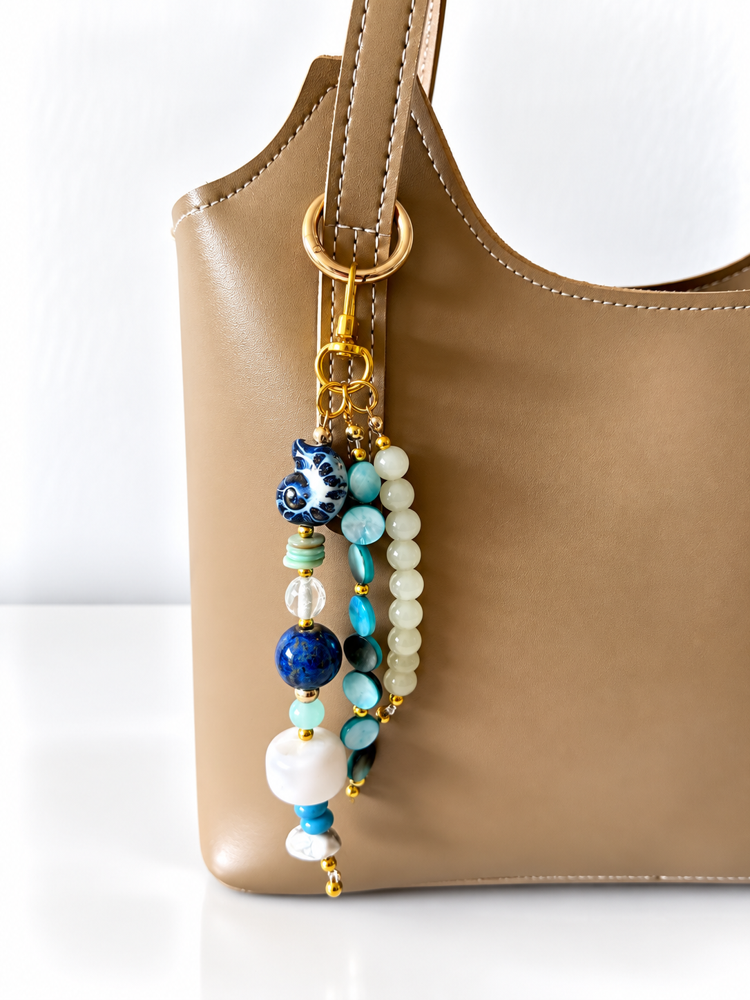 Blue & White Ocean Beaded Keychain Bag Charm