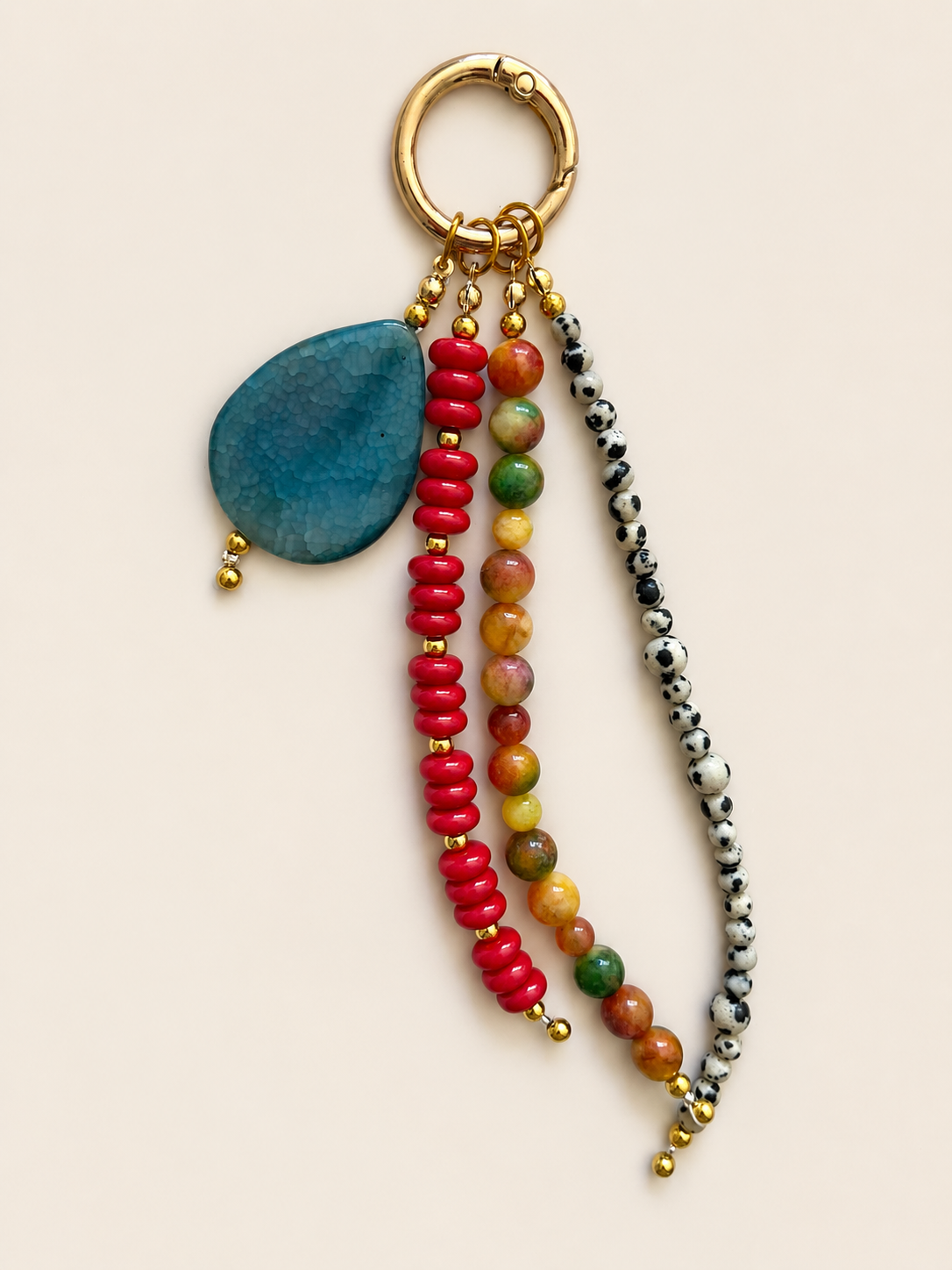 Teal, Red & Multicolor Beaded Bag Charm Keychain