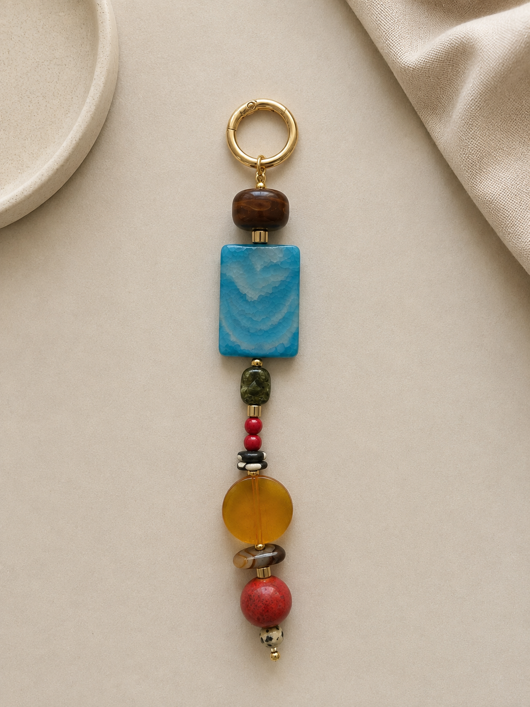 Blue Statement Beaded Keychain Bag Charm