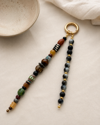 Boho Beaded Bag Charm Keychain – Black & Earth Tone Beads