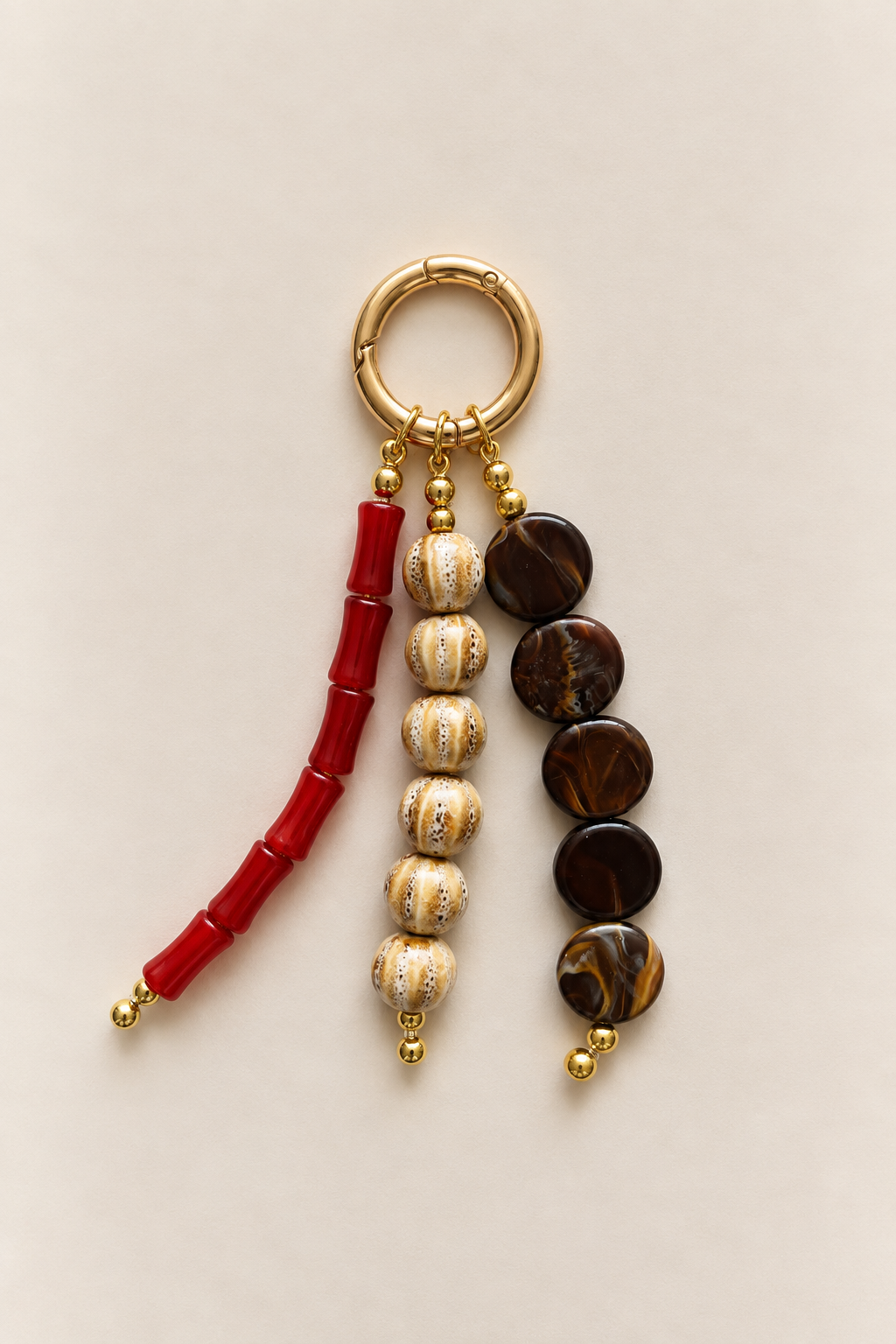 Boho Red Brown Beaded Keychain Bag Charm
