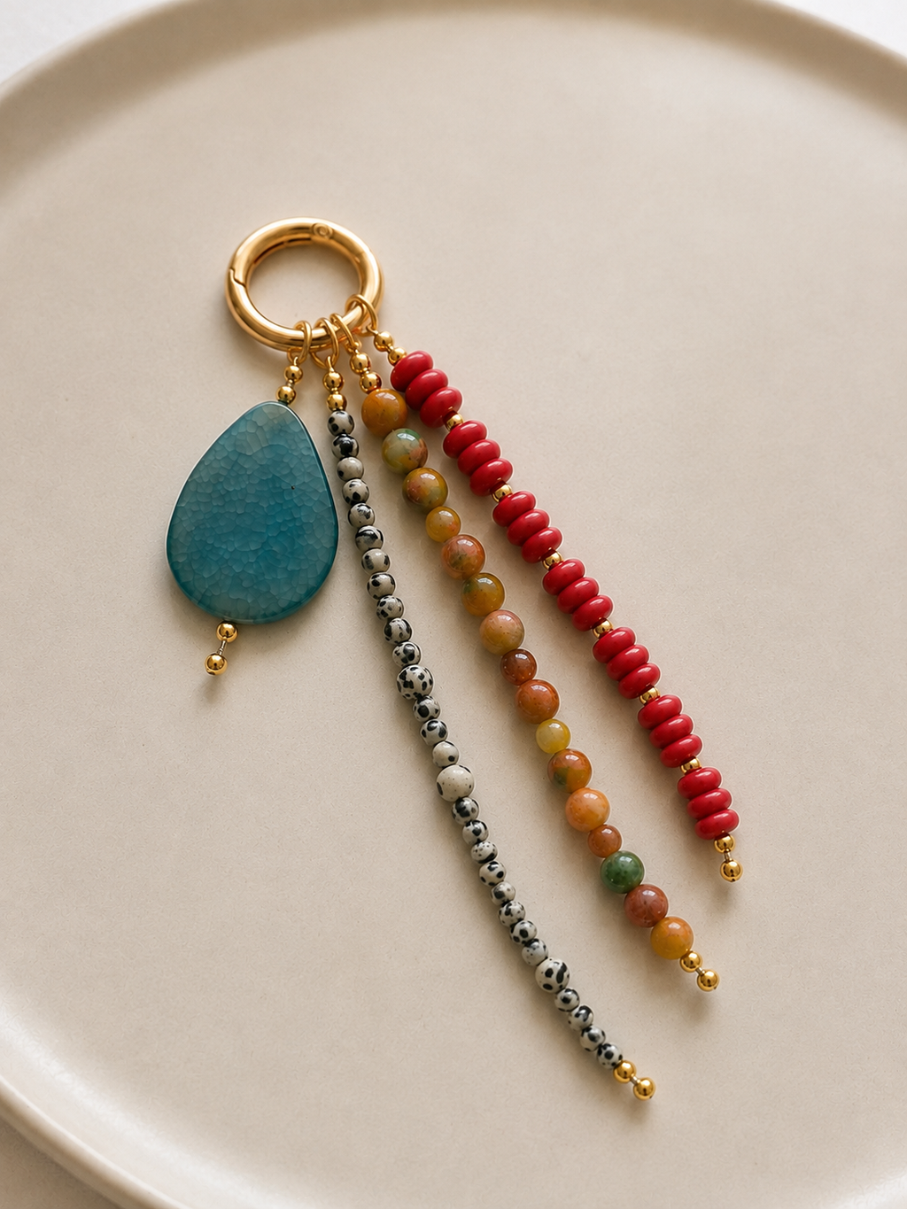Teal, Red & Multicolor Beaded Bag Charm Keychain