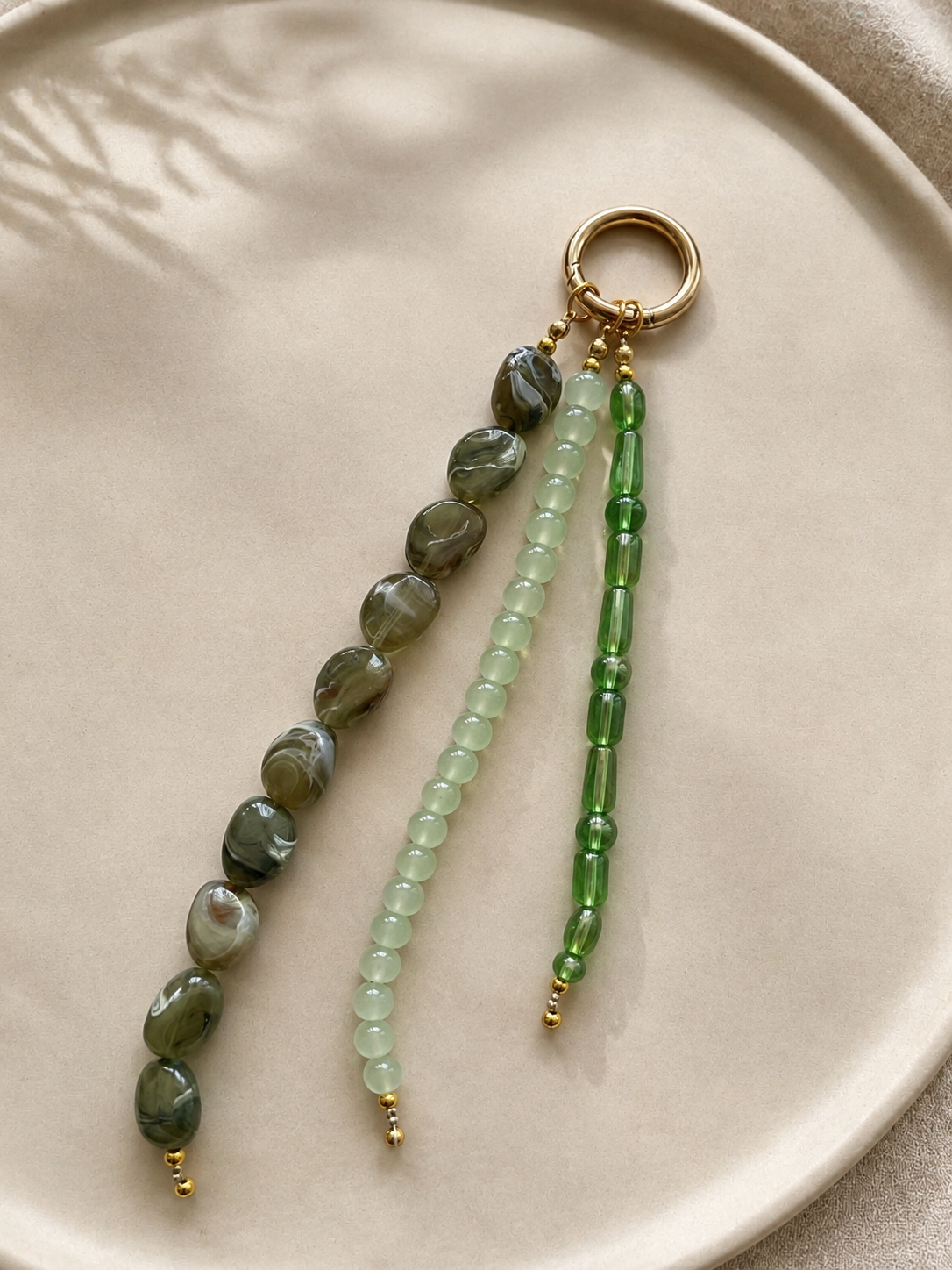 Sage Green Beaded Bag Charm Keychain