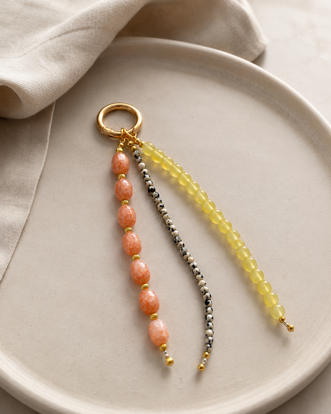 Peach, Yellow & Spotted Beaded Bag Charm Keychain