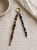 Boho Beaded Bag Charm Keychain – Black & Earth Tone Beads