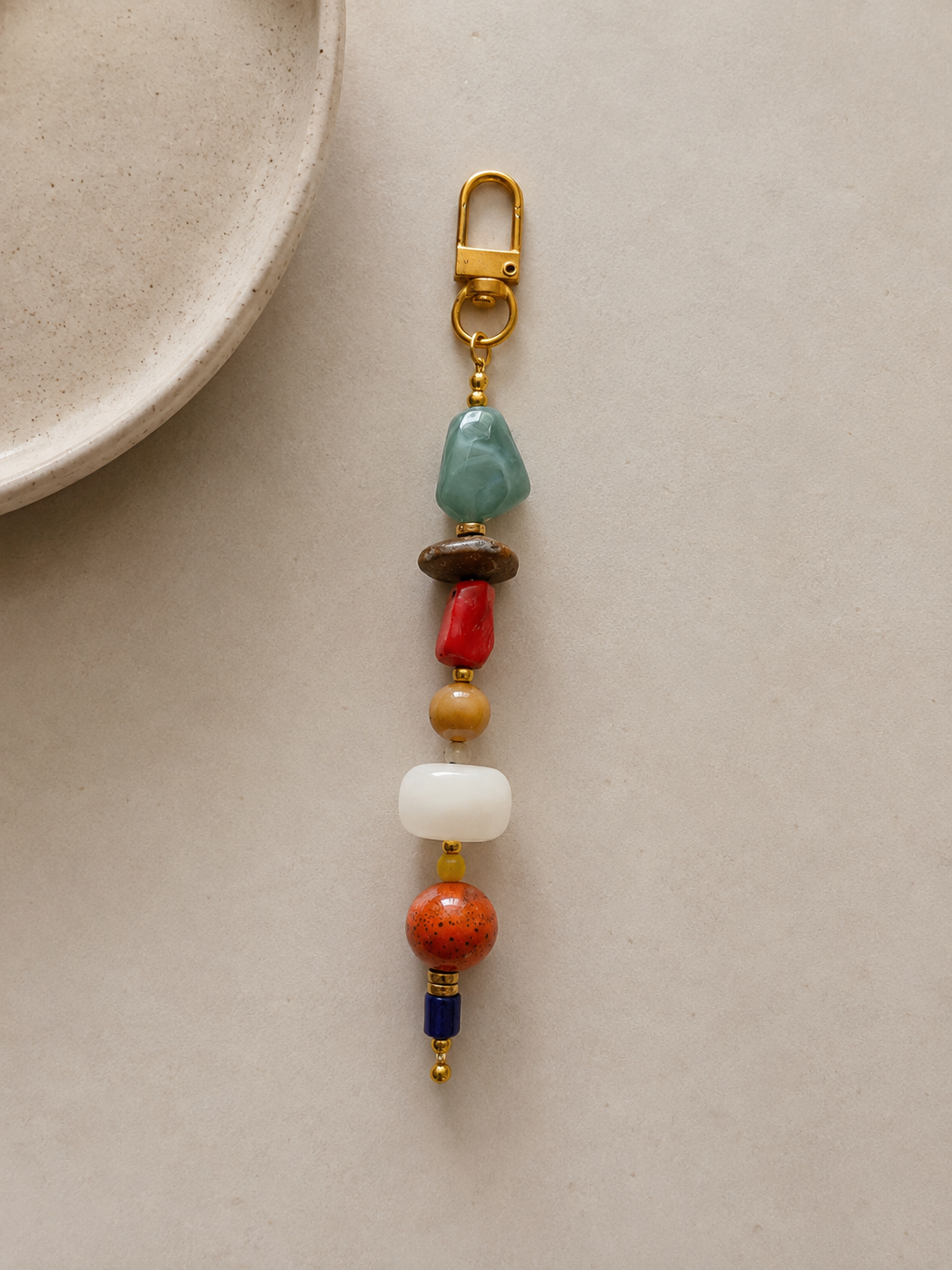 Colorful Boho Beaded Bag Charm Keychain with Gold Clip