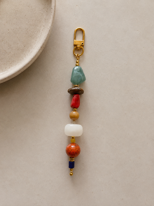 Colorful Boho Beaded Bag Charm Keychain with Gold Clip