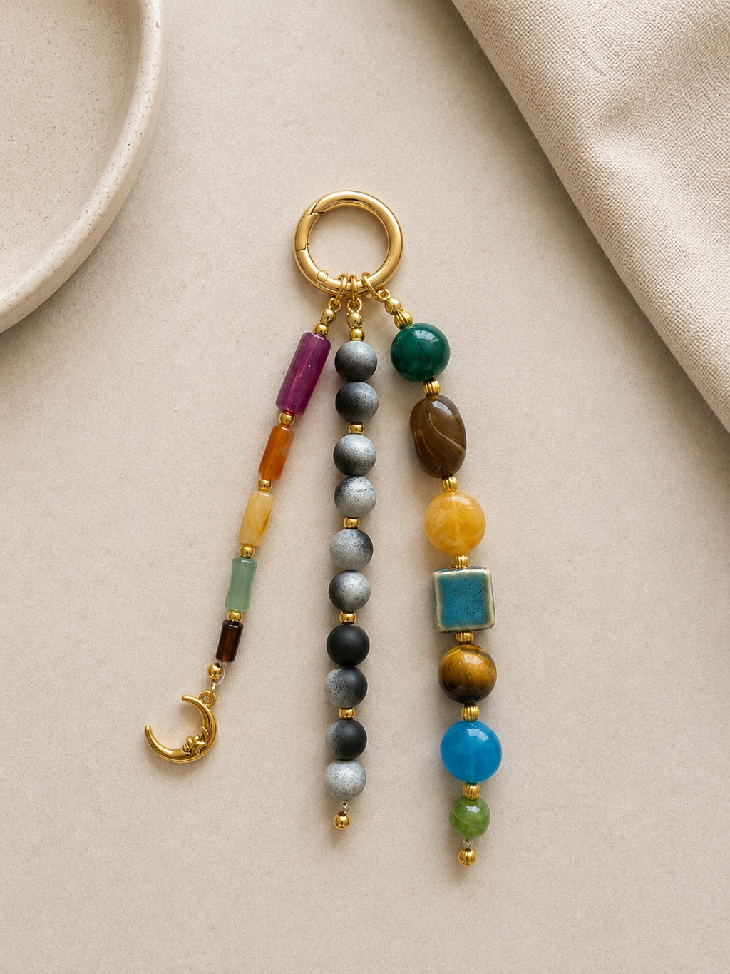 Moon Charm Multicolor Beaded Keychain Bag Charm