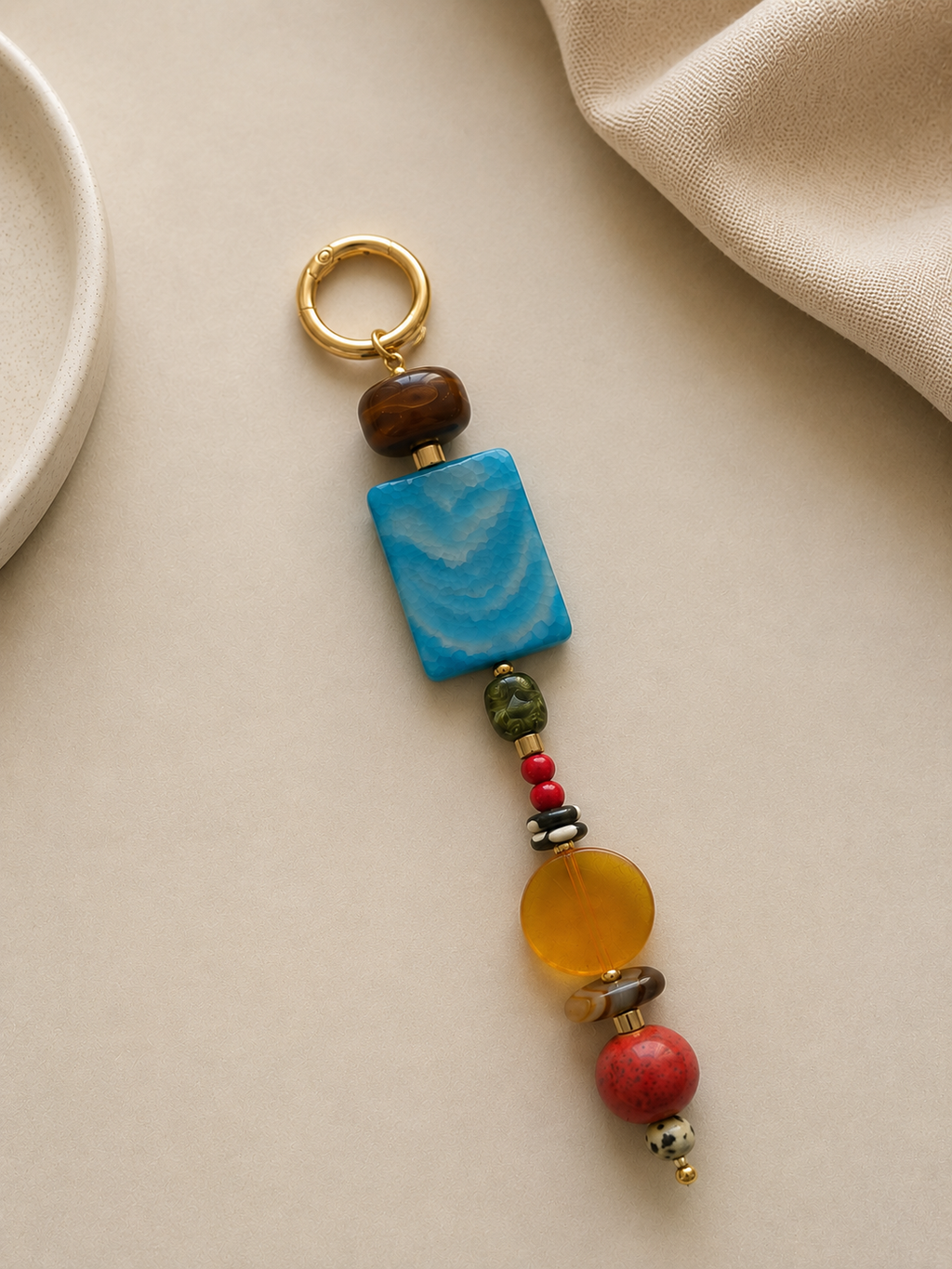 Blue Statement Beaded Keychain Bag Charm