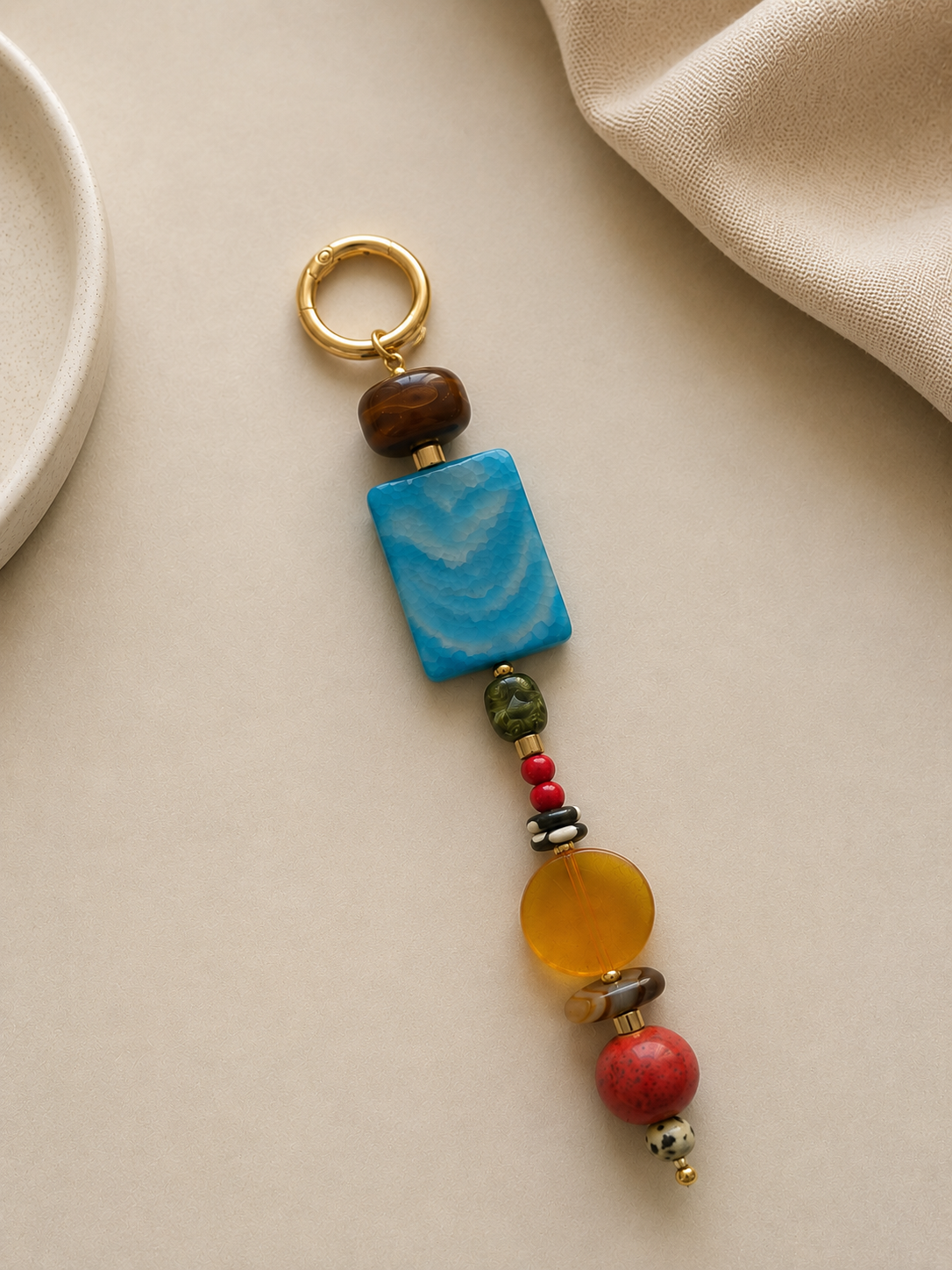 Blue Statement Beaded Keychain Bag Charm