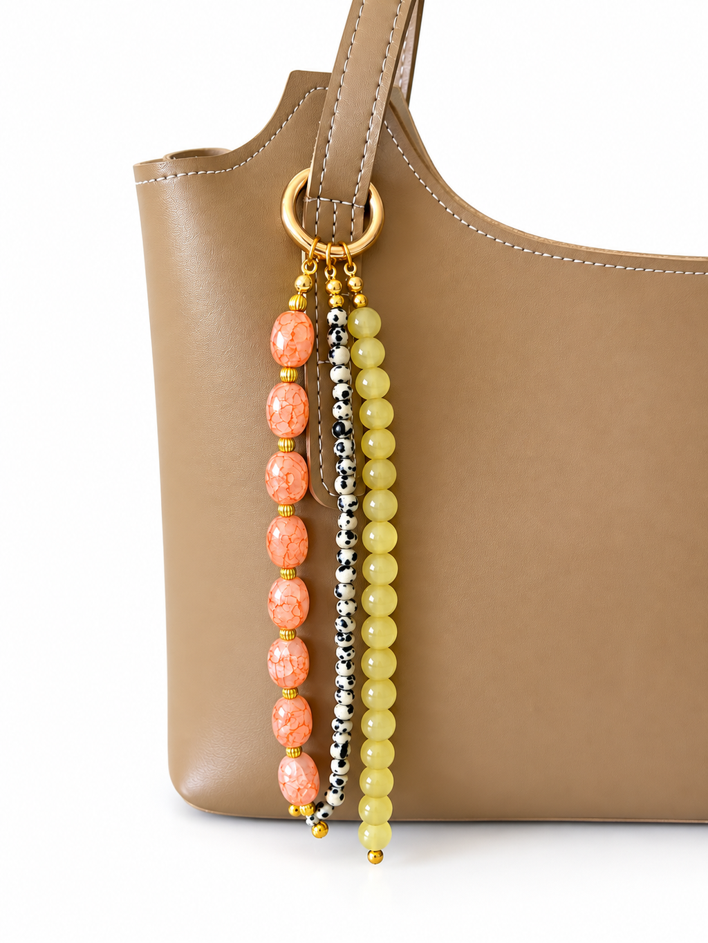 Peach, Yellow & Spotted Beaded Bag Charm Keychain