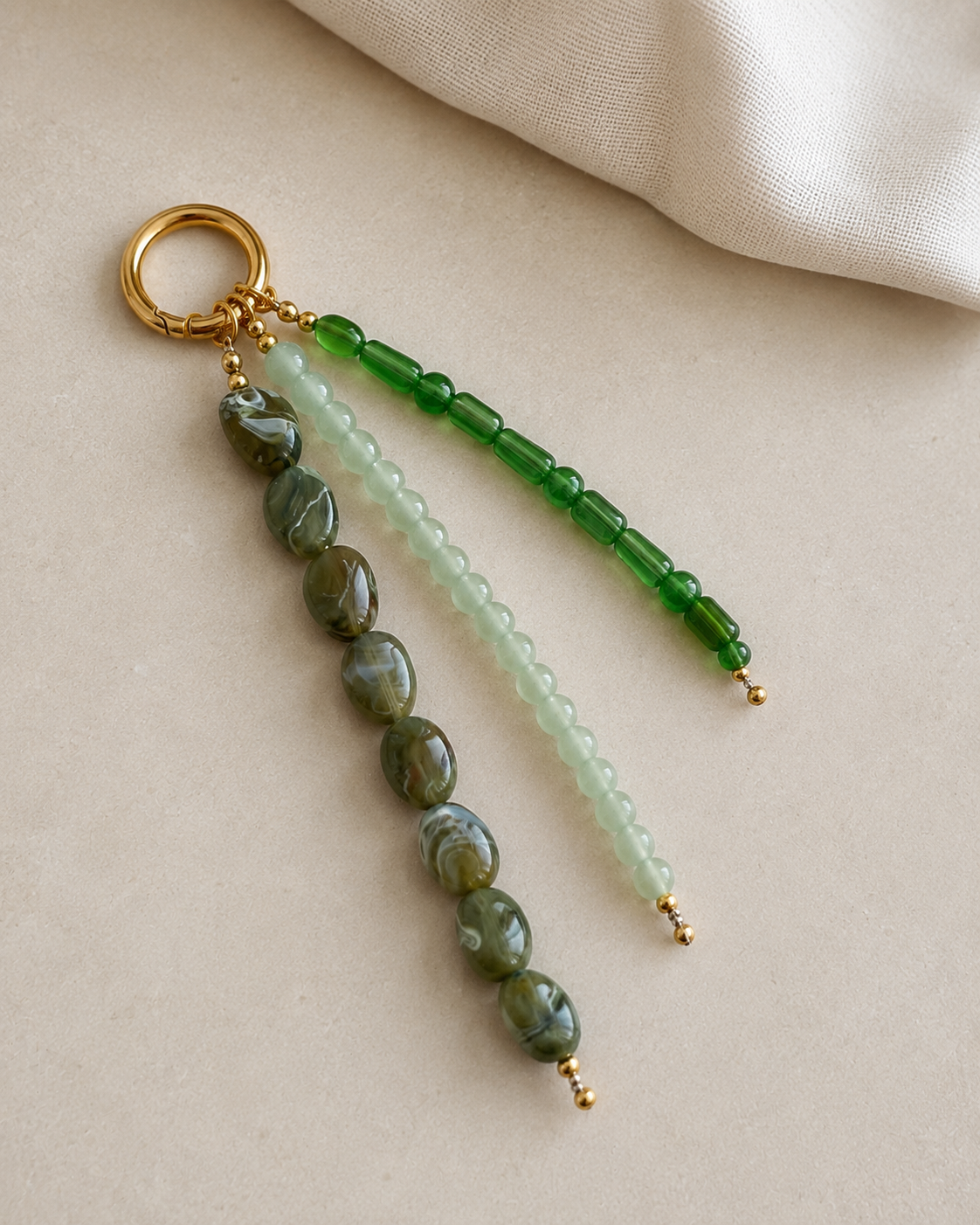 Sage Green Beaded Bag Charm Keychain