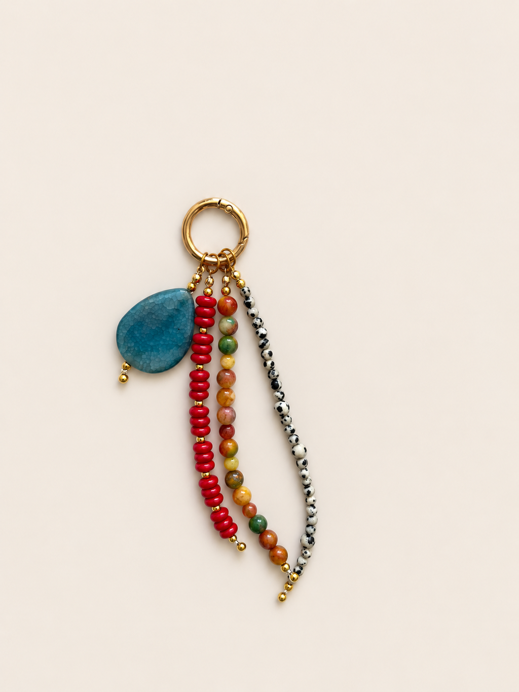 Teal, Red & Multicolor Beaded Bag Charm Keychain