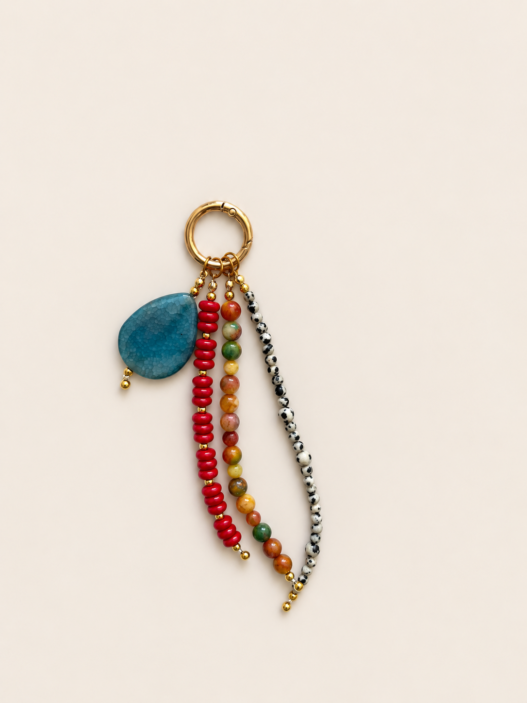 Teal, Red & Multicolor Beaded Bag Charm Keychain