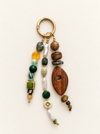 Wood & Green Beaded Keychain Statement Bag Charm