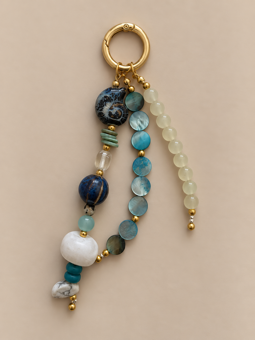 Blue & White Ocean Beaded Keychain Bag Charm