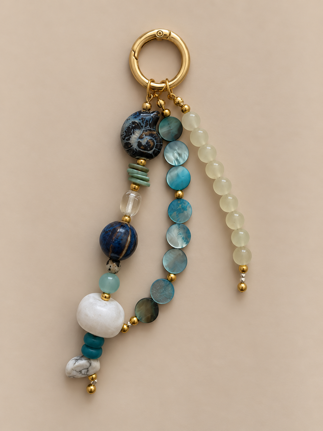 Blue & White Ocean Beaded Keychain Bag Charm