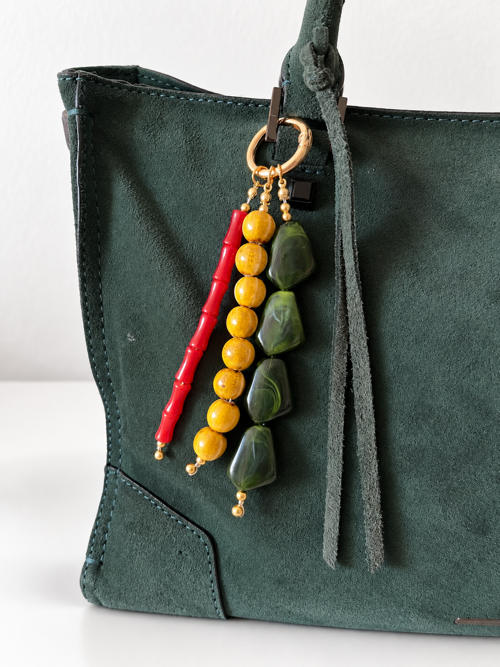 Boho Red Green Yellow Beaded Keychain Bag Charm