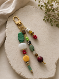 Green Multicolor Three Strand Beaded Bag Keychain Gold Clip
