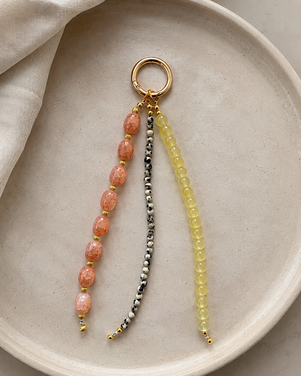 Peach, Yellow & Spotted Beaded Bag Charm Keychain