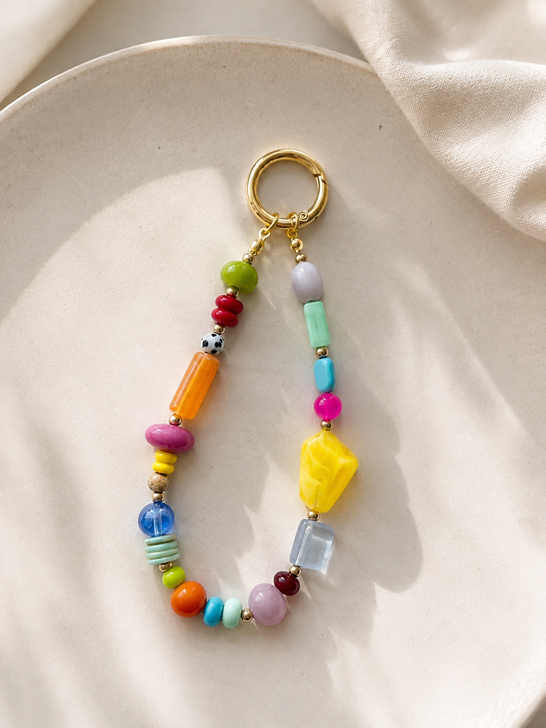 Multicolor Beaded Loop Bag Keychain with Gold Ring Clip