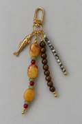 Amber Beaded Bag Charm with Gold Fish Pendant
