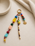 Multicolor Sun Charm Three Strand Beaded Bag Keychain Gold Ring