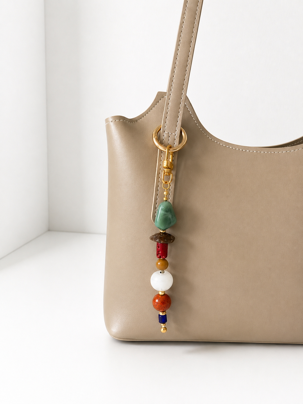 Colorful Boho Beaded Bag Charm Keychain with Gold Clip