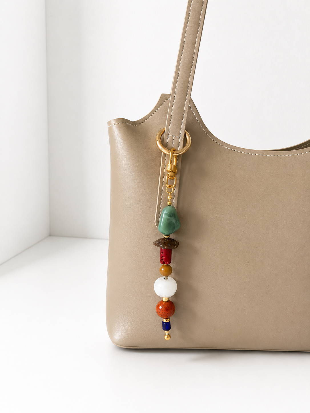 Colorful Boho Beaded Bag Charm Keychain with Gold Clip