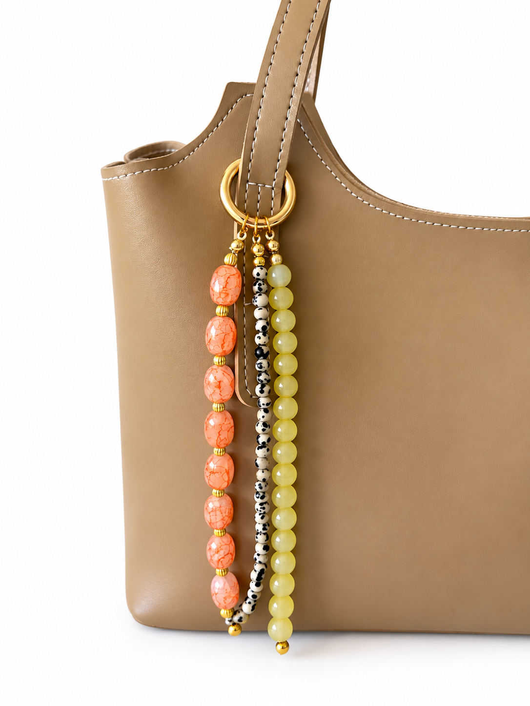 Peach, Yellow & Spotted Beaded Bag Charm Keychain