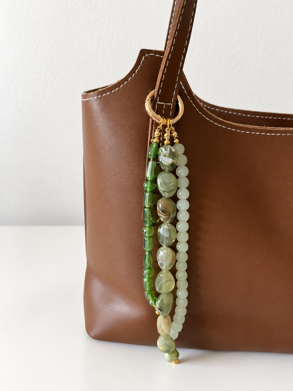 Sage Green Beaded Bag Charm Keychain