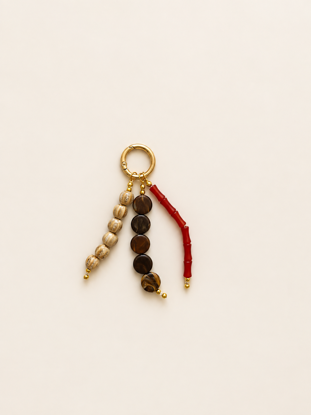 Boho Red Brown Beaded Keychain Bag Charm