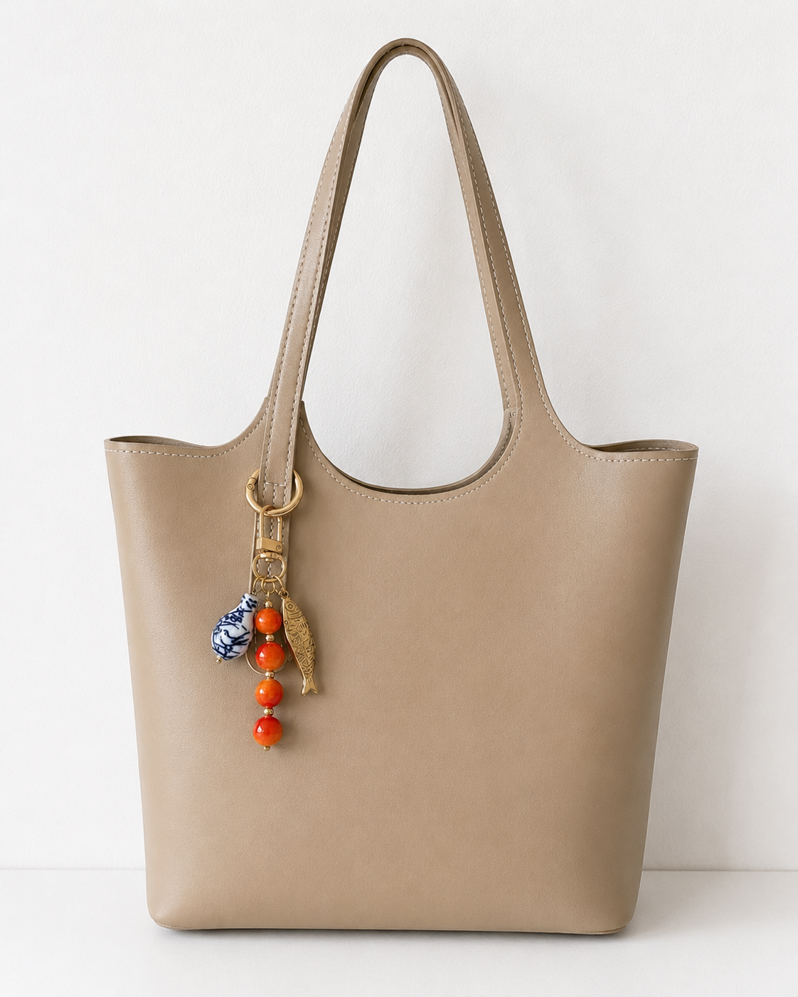 Orange Beaded Fish Charm Bag Keychain with Gold Clip