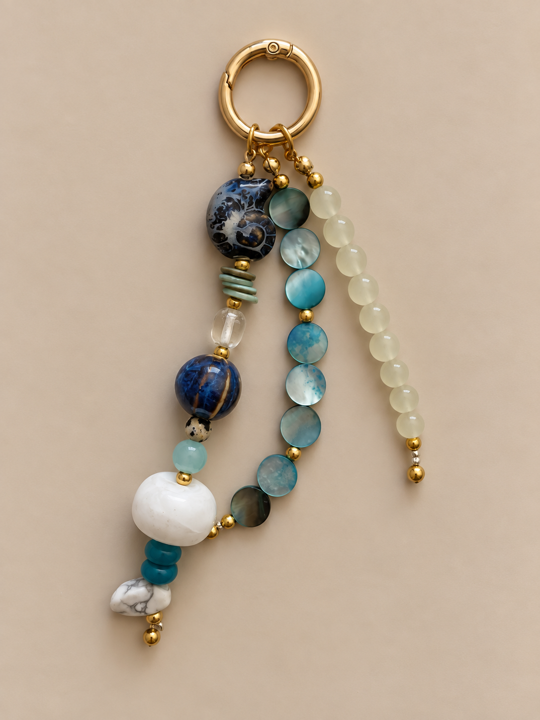 Blue & White Ocean Beaded Keychain Bag Charm