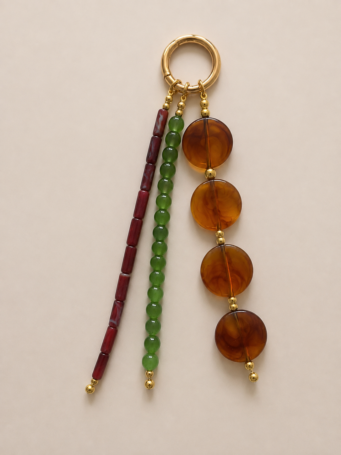 Three Strand Beaded Bag Keychain with Gold Ring Clip