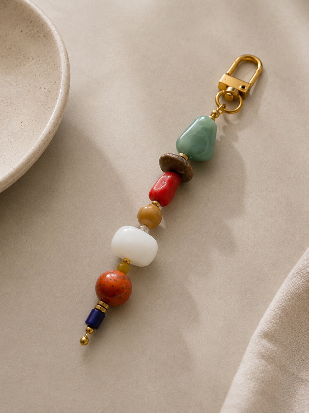 Colorful Boho Beaded Bag Charm Keychain with Gold Clip
