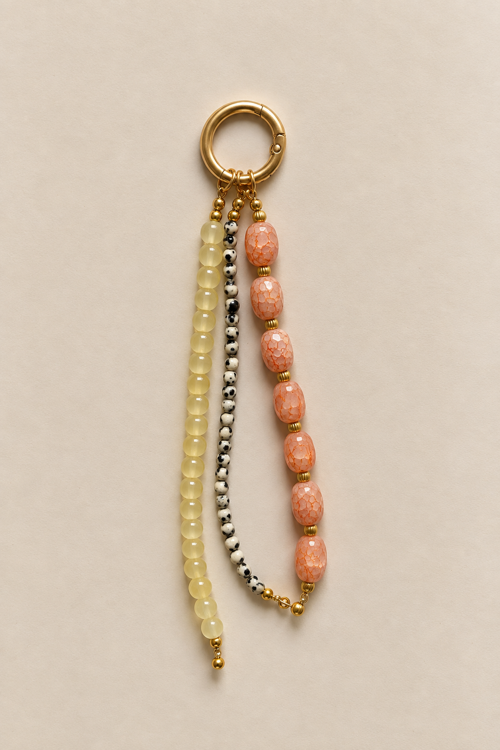 Peach, Yellow & Spotted Beaded Bag Charm Keychain