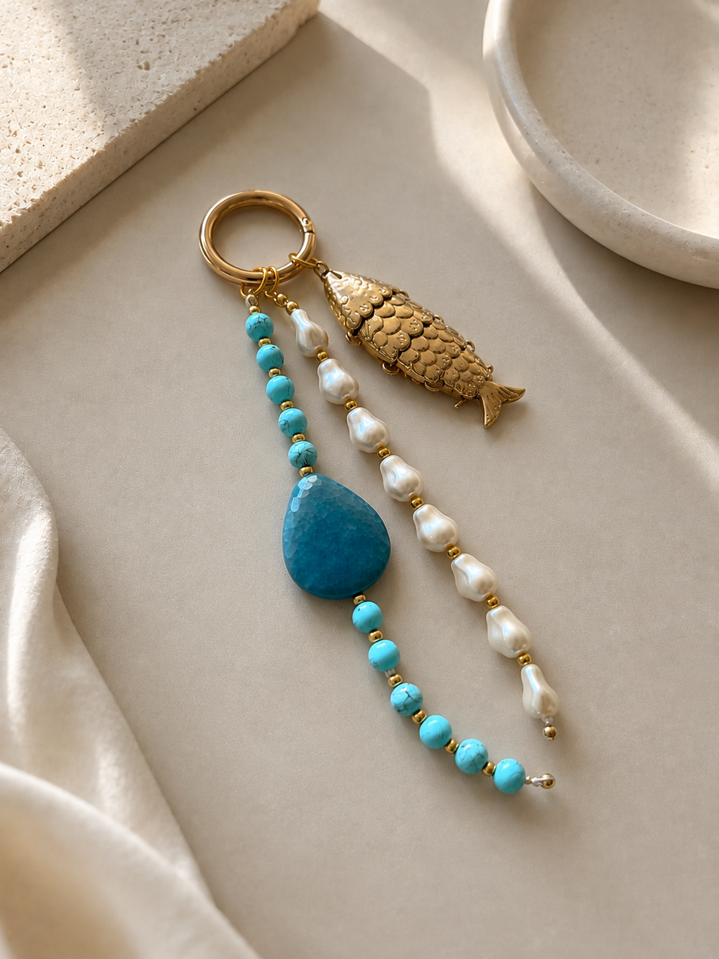 Turquoise Pearl Fish Charm