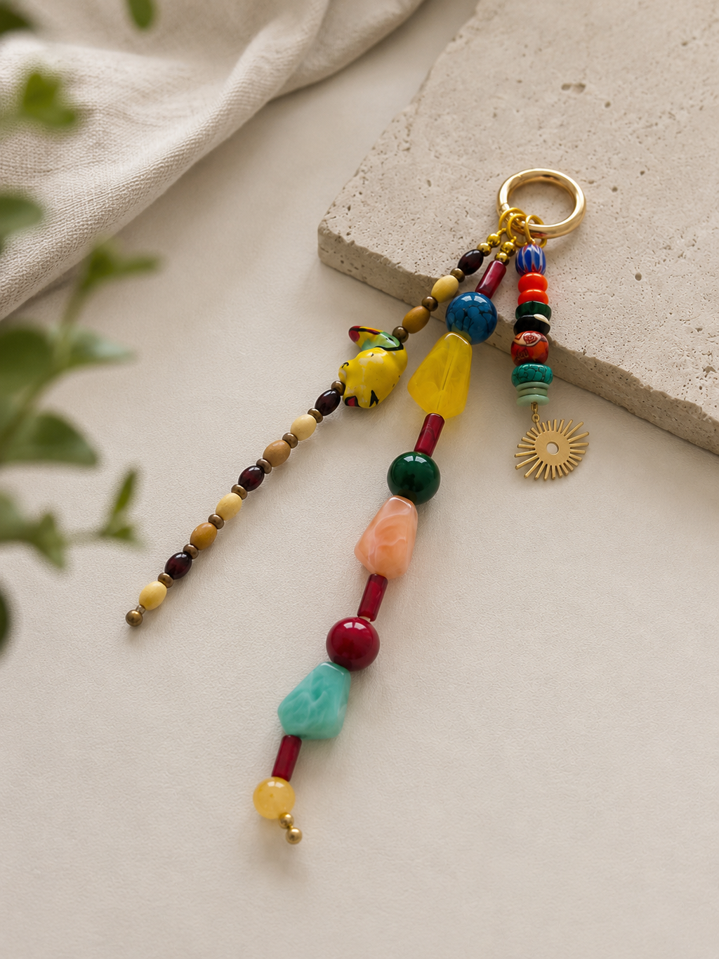 Multicolor Double Strand Sun Charm Beaded Bag Keychain