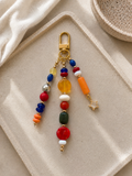 Multicolor Star Charm Three Strand Beaded Bag Keychain Gold Clip