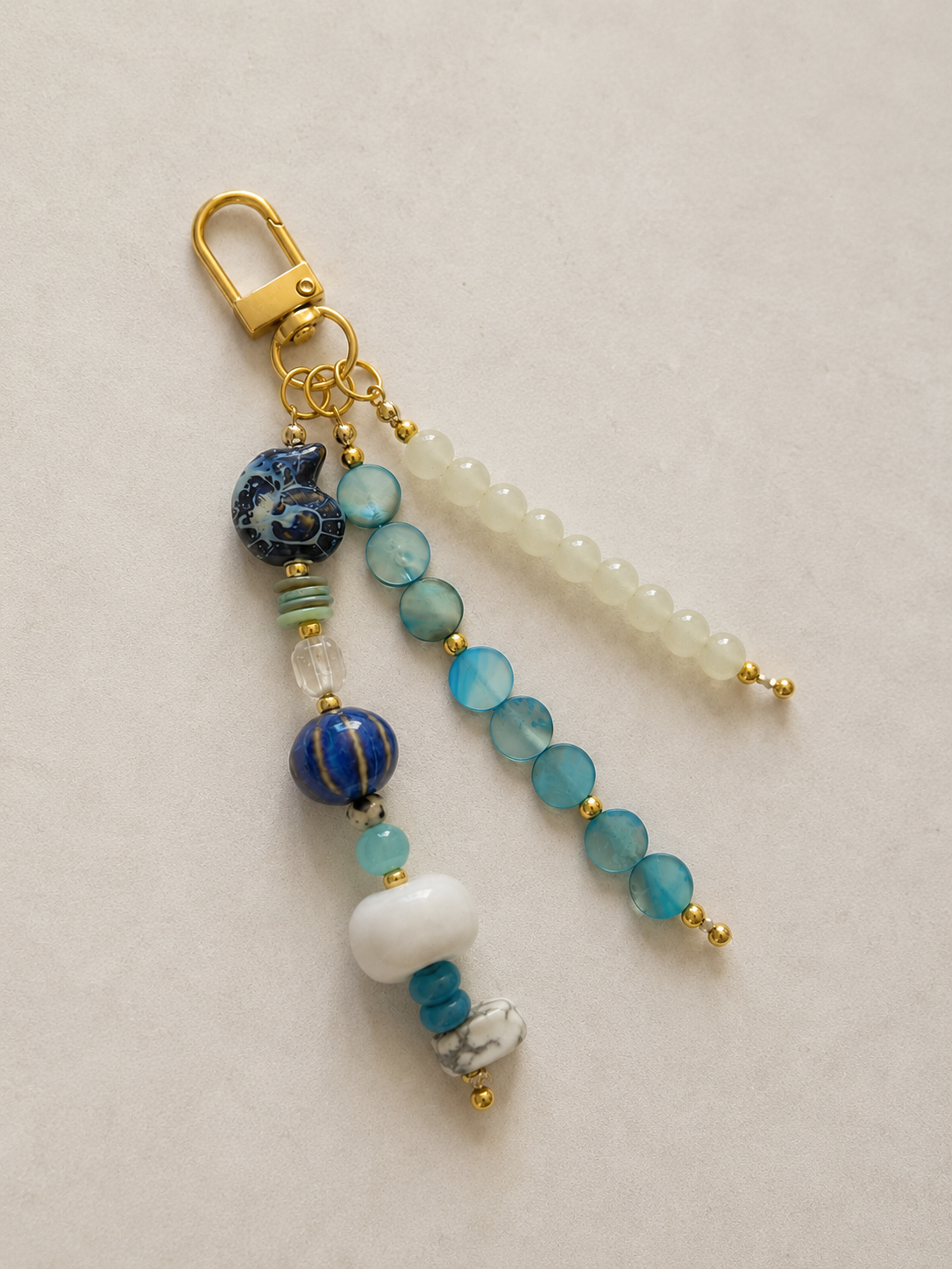 Blue & White Ocean Beaded Keychain Bag Charm