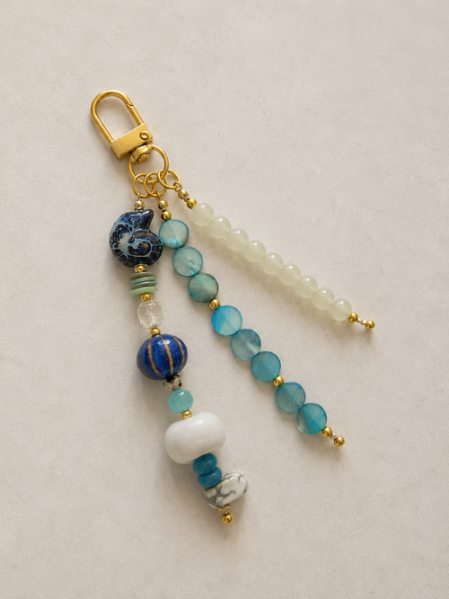 Blue & White Ocean Beaded Keychain Bag Charm